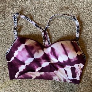 Purple tie-dye sports bra built-in padding